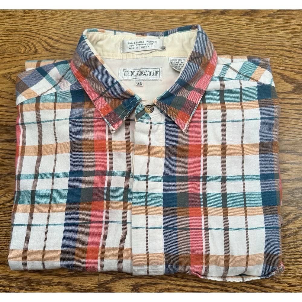 Collectif Plaid Button Up Men's XL Colorful 100% Cotton Single Needle Tailoring